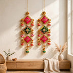 Handmade Shubh Labh Hanging Latkan - Traditional Rajasthani Door Decor for Diwali & Housewarming - Pack of 2