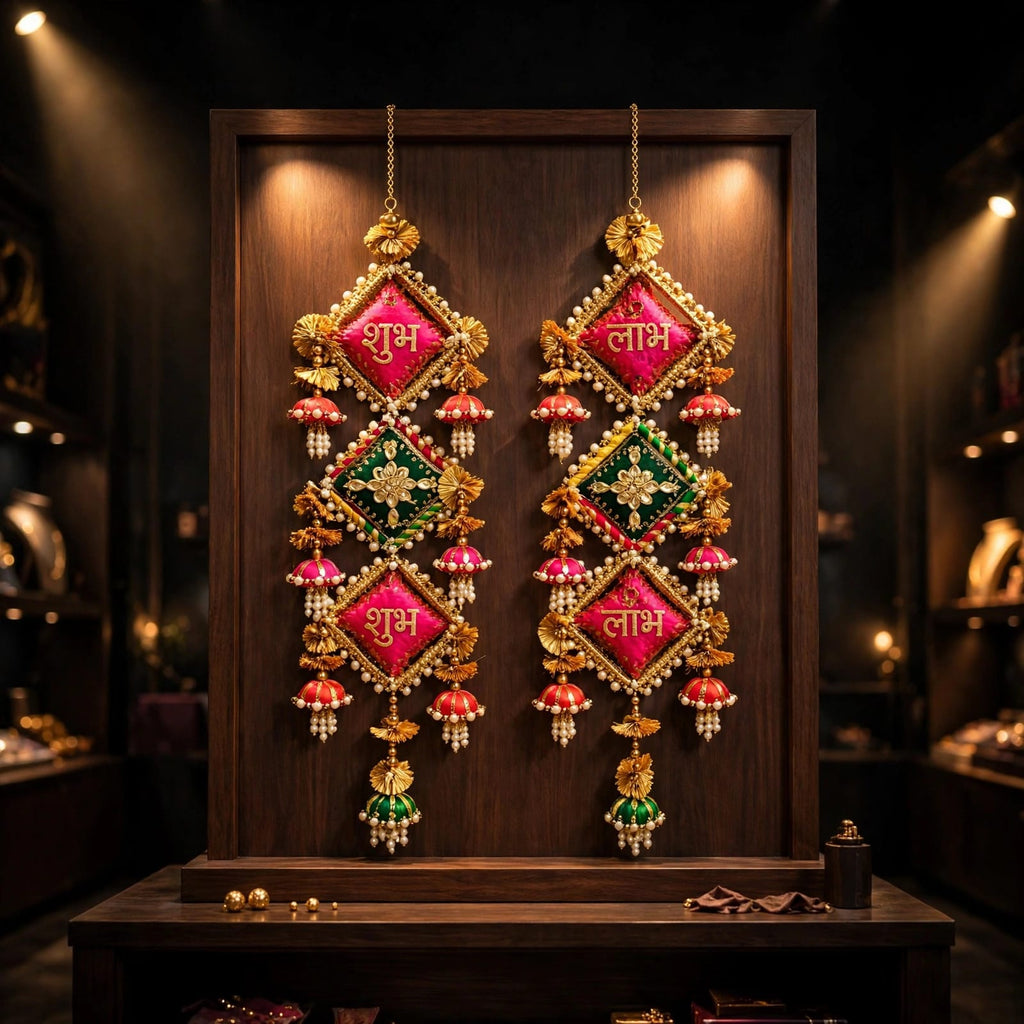 Handmade Shubh Labh Hanging Latkan - Traditional Rajasthani Door Decor for Diwali & Housewarming - Pack of 2