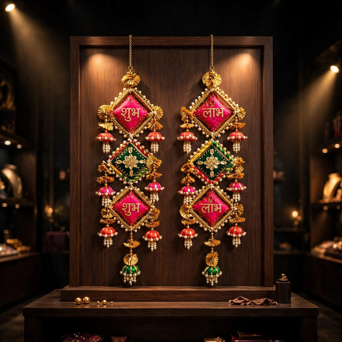 Handmade Shubh Labh Hanging Latkan - Traditional Rajasthani Door Decor for Diwali & Housewarming - Pack of 2