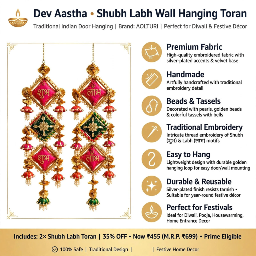 Handmade Shubh Labh Hanging Latkan - Traditional Rajasthani Door Decor for Diwali & Housewarming - Pack of 2