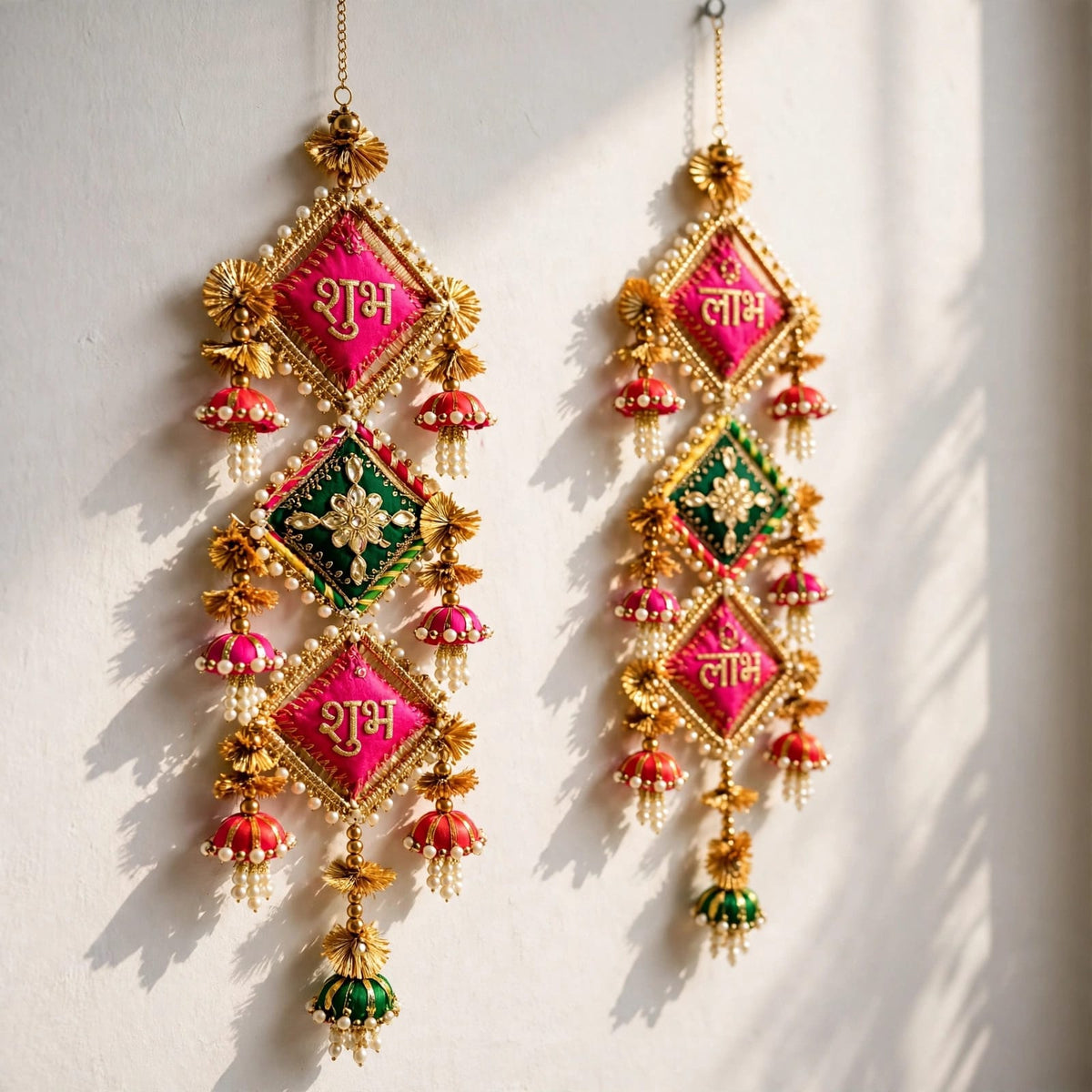 Handmade Shubh Labh Hanging Latkan - Traditional Rajasthani Door Decor for Diwali & Housewarming - Pack of 2