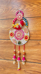 Shubh Labh Parrot Design Door Hanging Latkan | Circular Bird