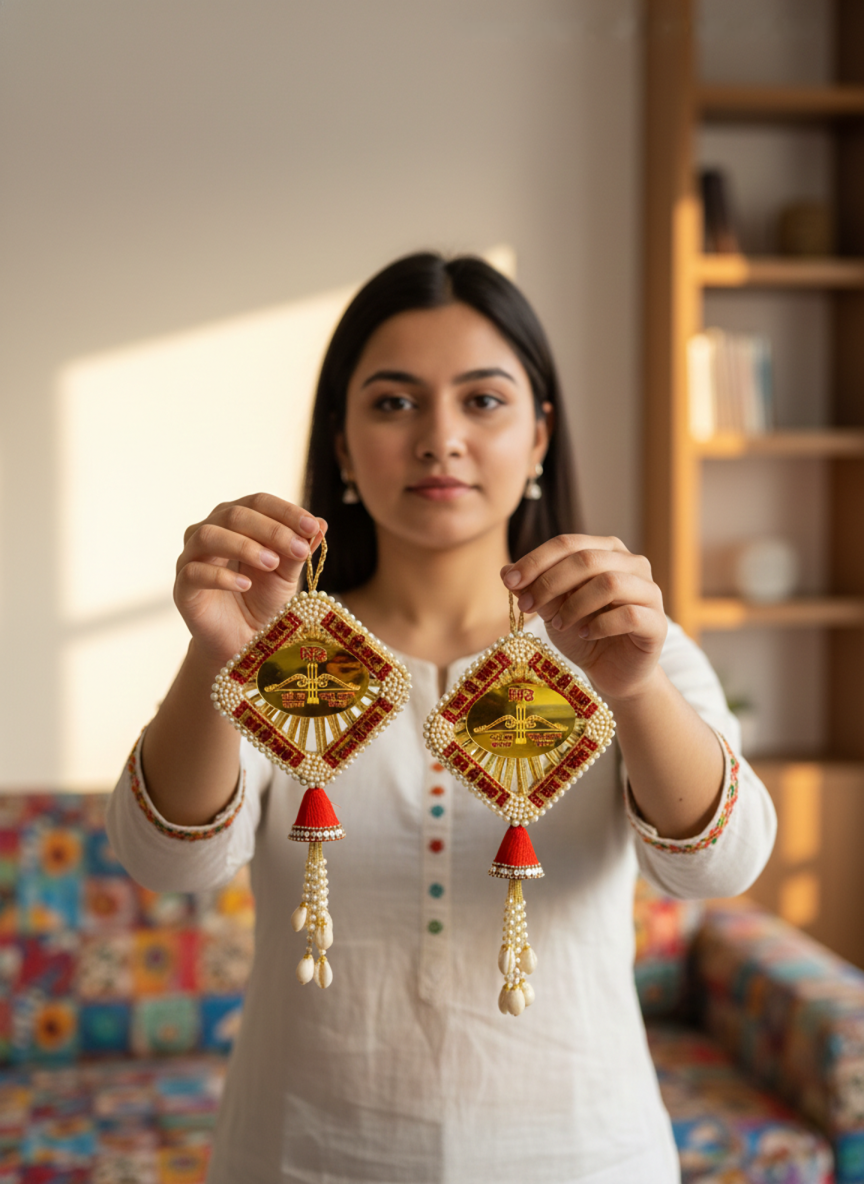 Riddhi Siddhi Gold Acrylic Decorative Latkan (Set of 2)